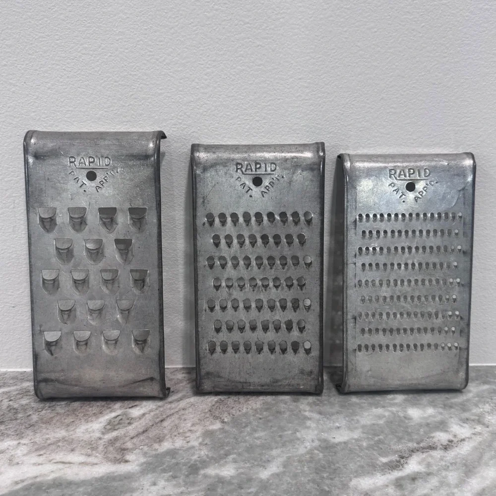 Vintage Rapid Metal Hand Grater Set of 3 Coarse Medium Fine Shredder Farmhouse